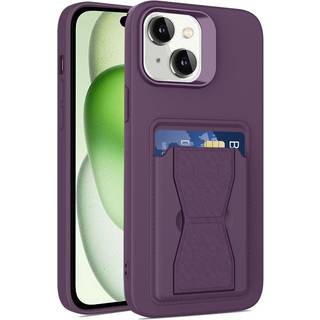 iPhone 15 Fleksibelt Plastik Bagside Cover m. Kortholder & Kickstand - Mørklilla
