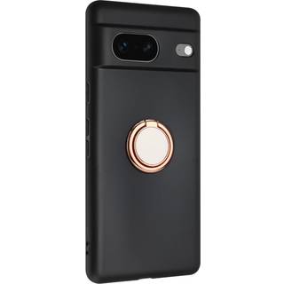 Google Pixel 8a Fleksibelt Plastik Bagside Cover m. Ring Kickstand - Sort m. Magnetisk Rose Gold Ring