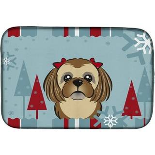 """" Caroline's Treasures Winter Holiday Chocolate Brown Shih Tzu Dish Drying Mat 14 """" """" X 21 """" """" """"