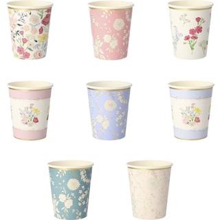 Meri Meri Flower Cups (pakke med 8) Blomsterpapirkopper 9 oz engangsfestkopper Garden Party Cups Store til b?rn og voksne ideelle til varme eller
