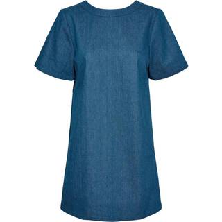 Pieces - Pcdove Ss O-neck Bow Dress - Kjoler til hende - Medium Blue Denim - S