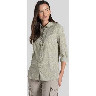 Craghoppers Women's Nosilife Arona Langarm Bluse Bluse Damer størrelse 36 farve beige/olivengrøn