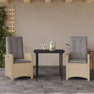 spisebordssæt til haven 3 dele med hynder polyrattan beige