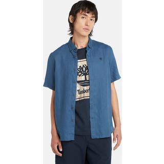 Timberland Mill Brook Linen Short Sleeve Shirt Skjorte Herrer størrelse L farve hvid/blå