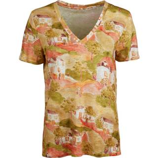 Stenströms Evy Lyserød mønstret T-shirt i hør | Dame |Toppe | Størrelse: M | Lyserød | Print / Patterned | Kort Ærme