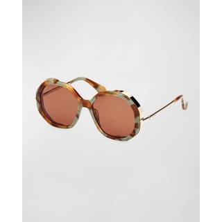 Max Mara Kvinde MM0094 LIZ 56E Solbriller Acetat Havana Brun Geometrisk Normal