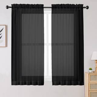 SimpleBrand Rod Pocket Top Solid Voile Sheer Curtains til sovev?relse 54 tommer l?ngde gardiner s?t med 2 lette og let filtrerende elegante sorte