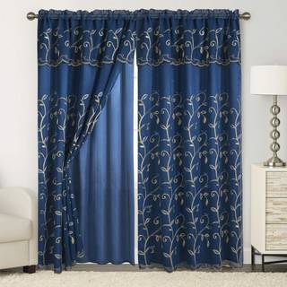 Elegant komfort luksusgardin/vinduespanel s?t med vedh?ftet valance og opbakning 54 """" X 84 tommer (s?t af 2) Navy
