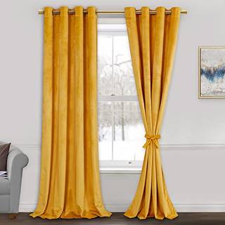 Jiuzhen Velvet Curtains 96 tommer - Termisk insuvet v?relse m?rkere grommet super bl?d fl?jl teksturerede gardiner til stue/sovev?relse 52W x 96L