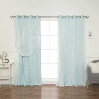 Bedste hjem mode tulle overlay Star Cutout Blackout Curtain (52 """" W X 84 """" L Mint)