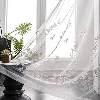 Melodieux Flower Embroidery Sheer Curtain til stue Soveværelse Farmhouse Style Rod Pocket Voile Drape White Flower 52 x 84 tommer (1 panel)