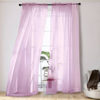 Ovzme rene vinduesgardiner 96 tommer l?ngde 2 pcs stang lomme voile gardiner til sovev?relse stue semi rene gardin paneler til g?rd/g?rdhave/vill