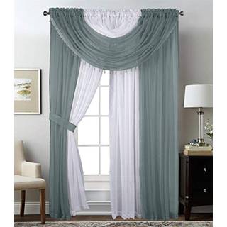 Sapphire Home Windows Sheer Curtains - To tone 4 paneler sat med valance og bindinger 55 """" x 84 """" Privatliv Voile -vindue gardiner til stue sov