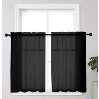 SimpleBrand Black Short Sheer Kitchen Curtains 36 tommer l?ngde Tier Curtain Rod Pocket Sheers Cafe Curtains Sheer Gardes Half Window Curtain til