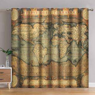 Jekeno World Map Blackout Curtains World Map Vintage Print Grommet Vindue Drapes til sovev?relse Stue 2 Panel Set 52 """" X84 """"