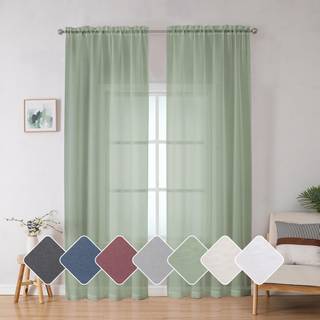 SimpleBrand Sage Sheer Curtains 84 inches Long Light Filtring Rod Pocket Fast Farve Vindue Sheer Gardin Panels Elegante gardiner & gardiner til s