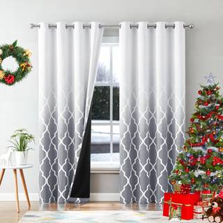 Metro Parlor Gray White Ombre Full Blackout Gardiner 95 tommer lange til sovev?relse Stue Maroccan Trykt p? hvide vinduebehandlinger Grommet Top