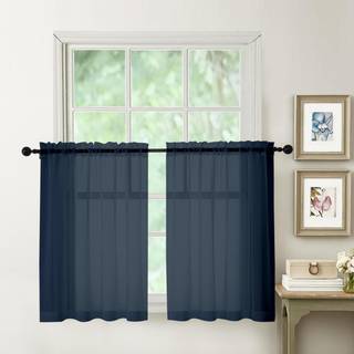 Aiyufneg Navy Blue Sheer Curtains 36 tommer lange korte k?kkenvindue Behandling Solid Sheers Cafe Gardiner Badev?relse Voile Halvvindue Gardiner