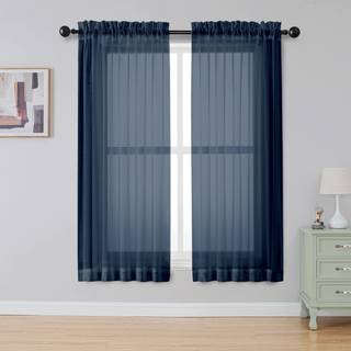 SimpleBrand Blue Sheer Gardiner 63 tommer længde 2 Paneler Stang Lomme Fast Farve Vindue Sheer Gardinpaneler Elegante gardiner og gardiner til st