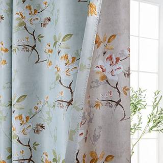 Suouo dobbeltsidet blomsterblomstring gardiner til sovev?relse print aqua gr?n vintage blomsterrum m?rkere vinduesgardiner indstillet til stue 84