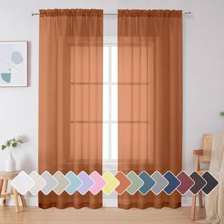 SimpleBrand Orange Sheer Gardiner 84 tommer lang lysfiltreringstang Lomme Lommer Farve Vindue Sheer Gardinpaneler Elegante gardiner og gardiner t