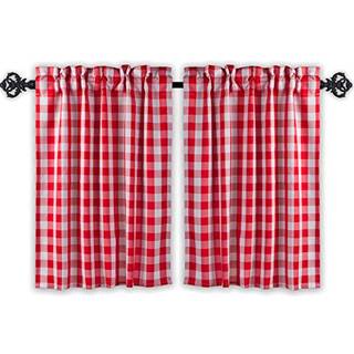 AIKING HJEM-niveauer Lille vinduesbehandlingsgardin-2-paneler Picnic-rutet mønster køkkengardin niveau med 2,5 tommer stanglomme polyester (28x30