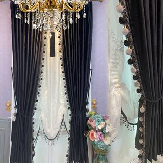 Helen gardin lyxig pom poms gardin för vardagsrum blackout sammet 2 paneler