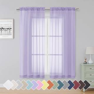 SimpleBrand Lavendel Sheer Curtains 63 tommer l?ngde 2 paneler Stang Lomme Fast Farve Vindue Sheer Gardinpaneler Elegante gardiner & gardiner til