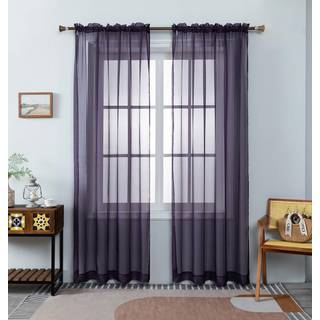 WPM m?rk lilla farve rene gardiner 58 """" bred x 108 """" lange 2 paneler stue vinduesbehandlingsstang lomme ren voile til sovev?relse k?kken b?rnev