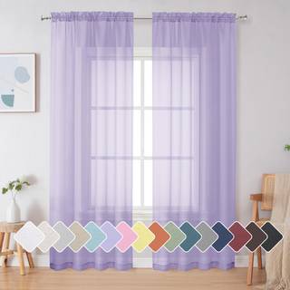 SimpleBrand Lavender Sheer Curtains 84 inches Long Light Filtring Rod Pocket Fast Farve Vindue Sheer Curtain Panels Elegante gardiner & gardiner