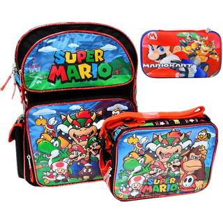 Koola Kids 16 '' Large School Backpack Mario Design Bundle med frokostpose og st?bt blyantkasse Kids School Book Bag og Lunch Bag Multicolor (Sup