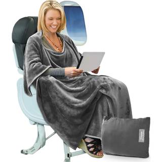 Tirrinia Travel T?ppet Airplane Office Poncho 4 i 1 Premium hyggelig fleece b?rbare poncho-t?pper med indbygget pose lomme