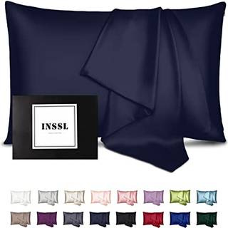 INSSL Silke Pillowcase til kvinder Mulberry Silk Pillowcase til hår og hud og forbliver behagelig og åndbar under søvn (Queen Navy Blue)