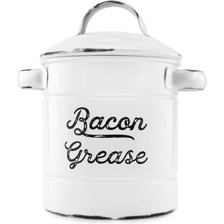 Auldhome fedtbeholder hvid emalje bacon fedt kan med sil bondeg?rd stil keto-venlig
