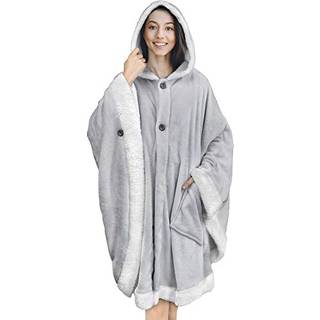 Pavilia b?rbart t?ppe til voksne kvinder hyggeligt plys fleece t?ppe poncho kappe med h?tte super bl?d sjal engel wrap kast til kontor lysegr?