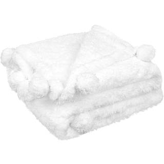 Pavilia White Sherpa kast t?ppe til sofa varmt plys pom pom t?ppe kast tvilling hvid fuzzy sofa t?ppe kast til seng letv?gt bl?d hyggeligt fluffy