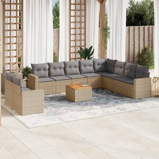sofasæt til haven 11 dele med hynder polyrattan beige