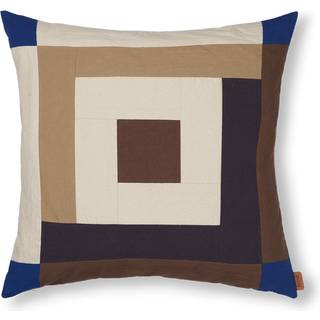 Border Patchwork Cushion Cover - Carob Brown/Bright Blue
