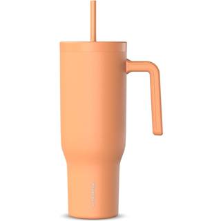Hydrapeak Voyager 40 Oz Rustfrit stål tumbler med håndteret vandflaske med halm & låg Cupholder Venlig genanvendelig rejsekrus (Abrikos knus)
