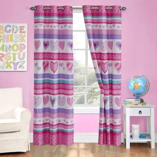 Kids Zone Home Linen 2 Panel Curtain Set med Grommet til drenge piger teenagere soveværelse flerfarvet sæt hjerter lyserød lilla turkis hvid nyt