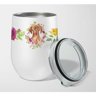 """" Caroline's Treasures Vizsla Pink Flowers Rustfrit stål 12 oz Stamless vinglas Rejsisoleret tumblere Multicolor """"
