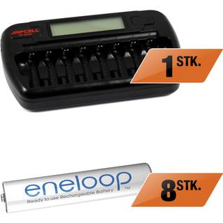 Japcell BC-800S oplader + 8 stk. eneloop AAA LR03 genopladelige batterier (2100 cycles)
