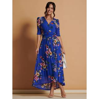 Jolie Moi Jolie Moi Blue Haizley Floral Print Mesh Maxi Dress