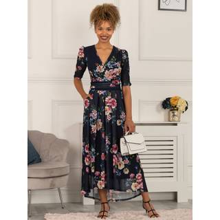 Jolie Moi Jolie Moi Blue Haizley Floral Print Mesh Maxi Dress
