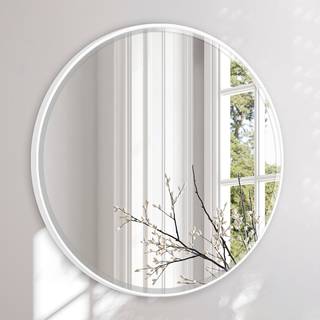 Rundt Spejl Med Hvid Ramme Med Træramme - Ø80 Cm - Incado
