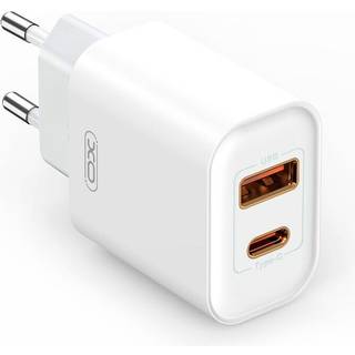 XO CE12 20W hurtig vægoplader - USB-A, USB-C - Hvid