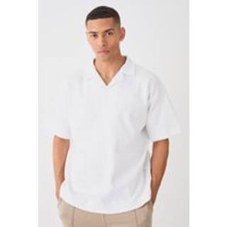 Mens White Oversized Man Heavy Interlock Revere Polo