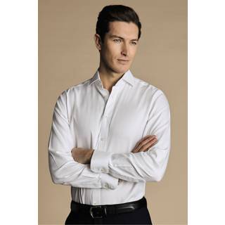 Charles Tyrwhitt Charles Tyrwhitt White Slim Fit Cutaway Non-iron Herringbone 100% Cotton Shirt - EU 43 Regular