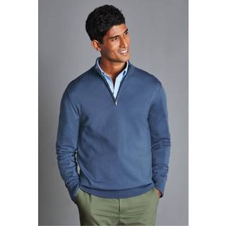 Charles Tyrwhitt Pure Merino Zip Neck Jumper Steel Blue