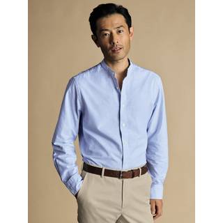 Charles Tyrwhitt Charles Tyrwhitt Blue Slim Fit Stripe Stretch Washed Oxford Collarless 100% Cotton Shirt